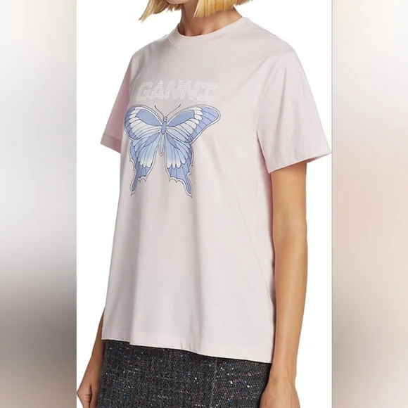 ★Ganni★ Butterfly Print Short Sleeve T-Shirt Light Lilac T Ganni | Tops | Ganni Basic Butterfly Tshirt In Light Lilac